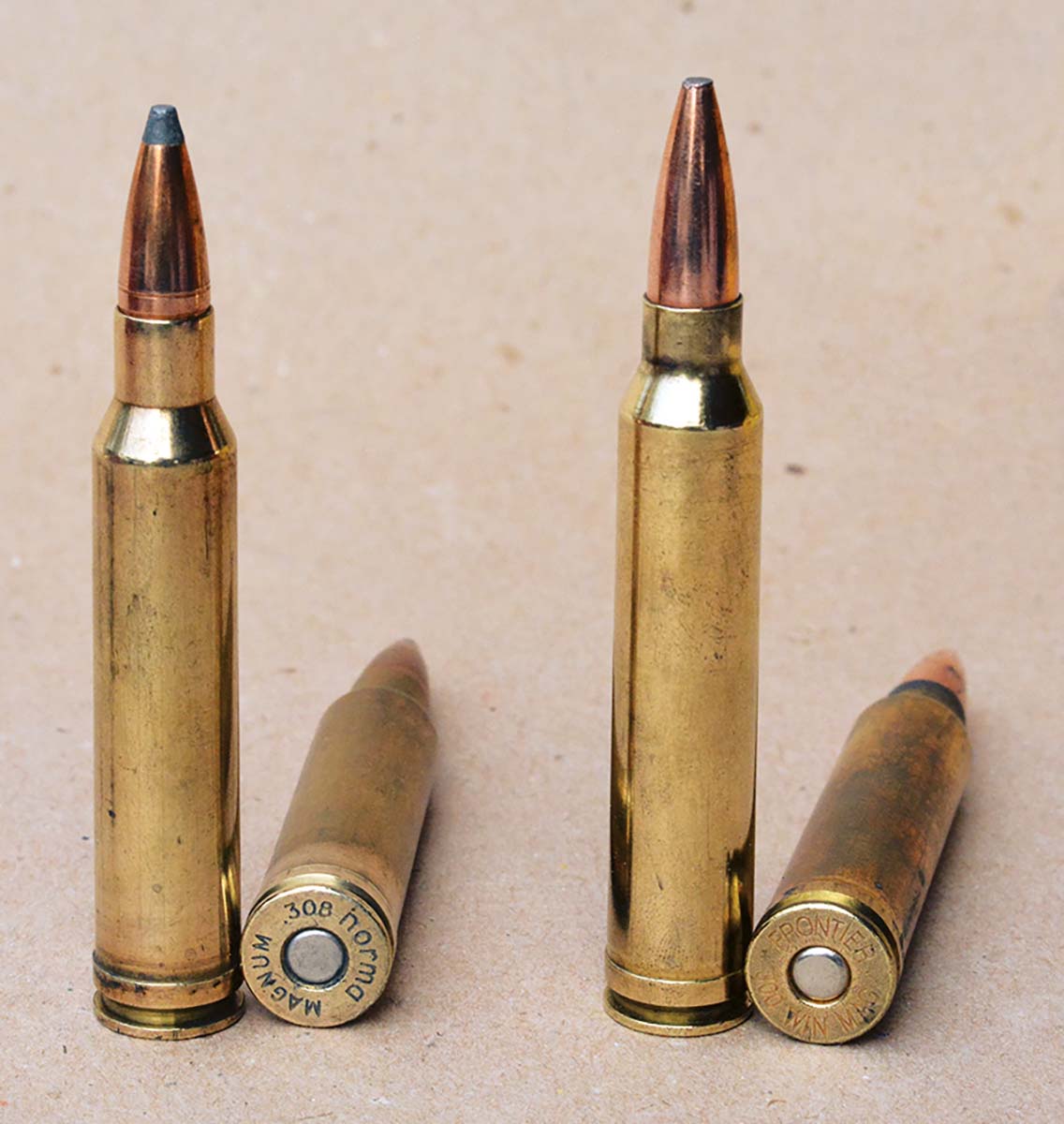 The 308 Norma Magnum (left) was introduced in 1960 and was a good cartridge. However, when the 300 Winchester Magnum (right) appeared in 1963, its popularity began to wane.